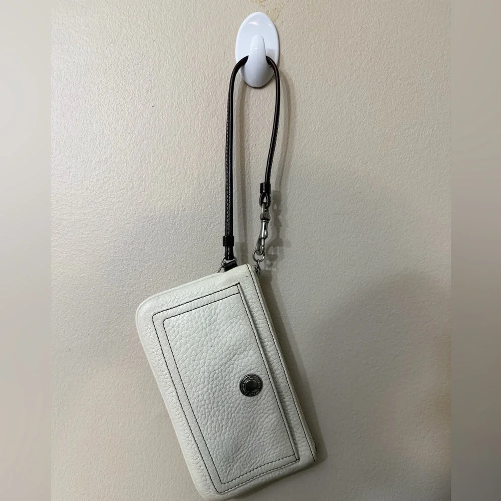 Vintage White Pebble Leather Coach Wristlet Handbag